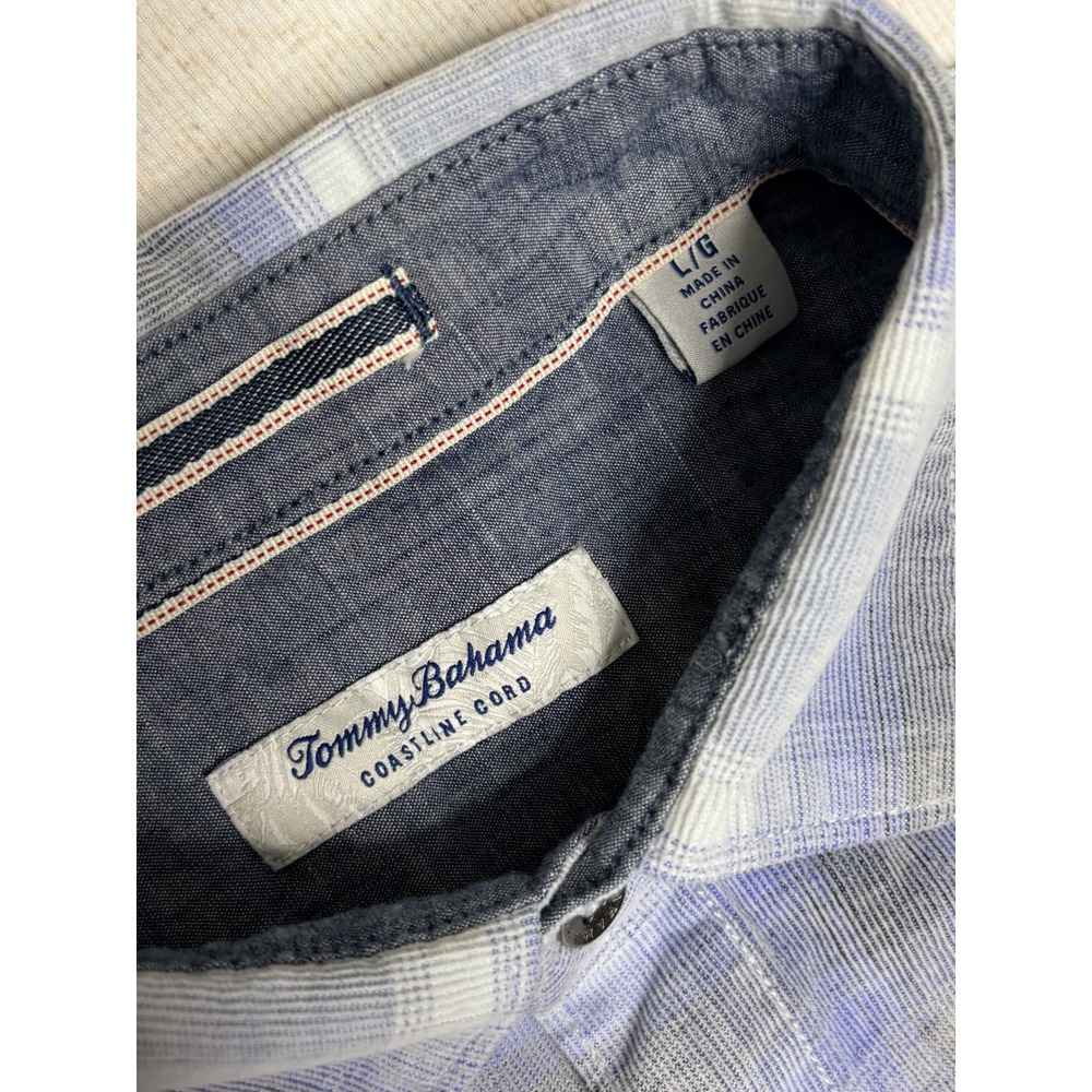 Tommy Bahama Coastline Cord Shirt Mens Large Blue Grey Plaid Cotton Corduroy L/S - Picture 3 of 10